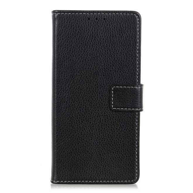 Étui pour LG G8 ThinQ - Collection Litchi Leather Bookcover II - Noir