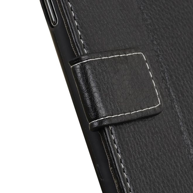 Étui pour LG G8 ThinQ - Collection Litchi Leather Bookcover II - Noir