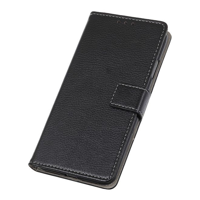 Étui pour LG G8 ThinQ - Collection Litchi Leather Bookcover II - Noir