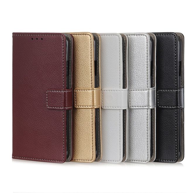 Étui pour LG G8 ThinQ - Collection Litchi Leather Bookcover II - Noir