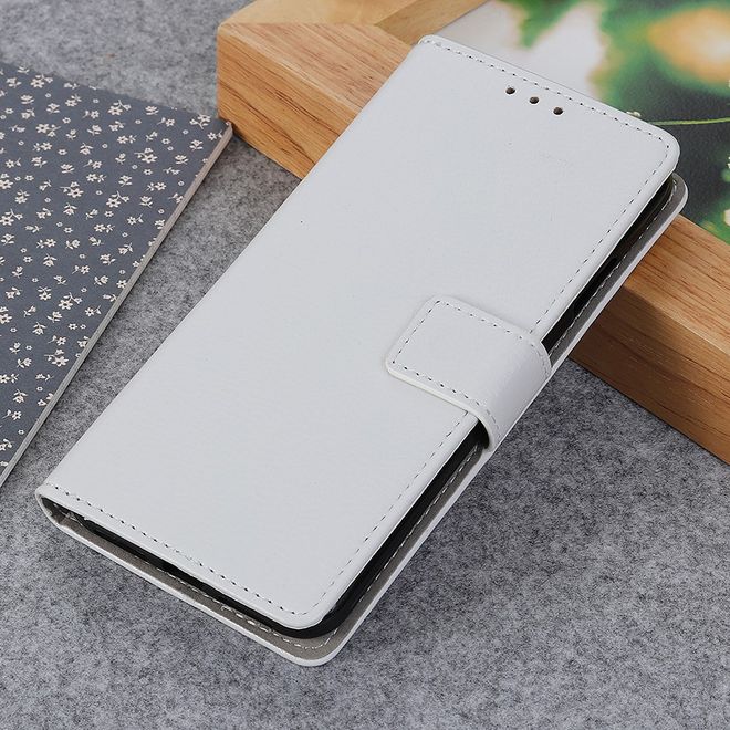 Étui pour LG G8 ThinQ - Série Litchi Leather Bookcover II - Blanc