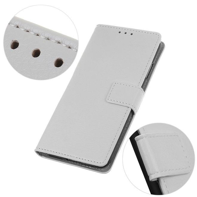 Étui pour LG G8 ThinQ - Série Litchi Leather Bookcover II - Blanc
