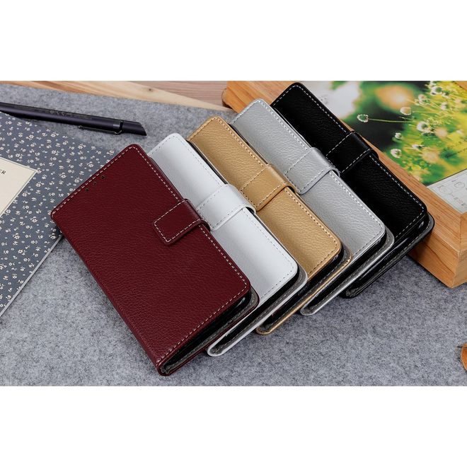 Étui pour LG G8 ThinQ - Série Litchi Leather Bookcover II - Blanc