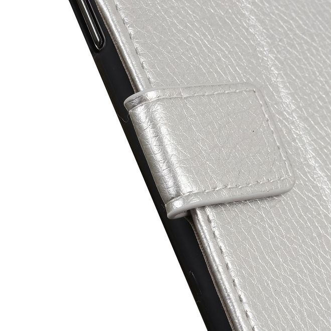 LG G8 ThinQ Phone Case - Litchi Leather Bookcover II Series - Silver