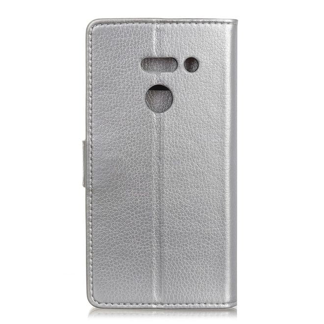 LG G8 ThinQ Phone Case - Litchi Leather Bookcover II Series - Silver