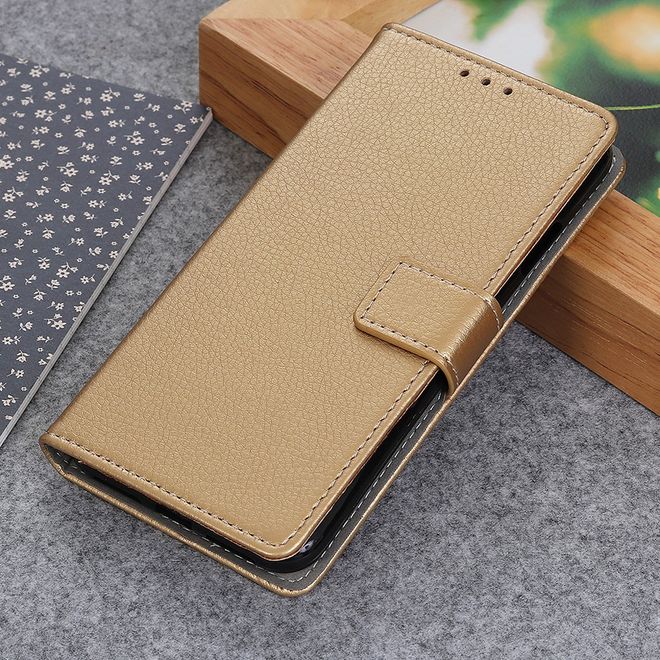 LG G8 ThinQ Phone Case - Litchi Leather Bookcover II Series - Gold