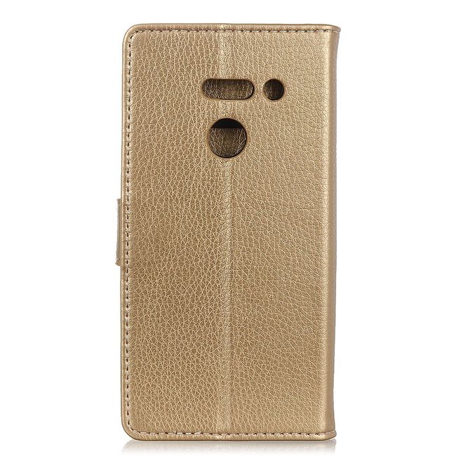 LG G8 ThinQ Phone Case - Litchi Leather Bookcover II Series - Gold