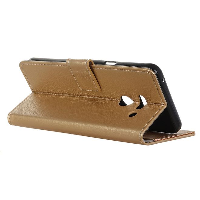 LG G8 ThinQ Phone Case - Litchi Leather Bookcover II Series - Gold