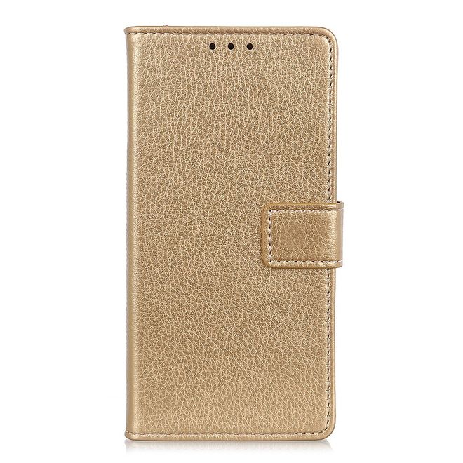 LG G8 ThinQ Phone Case - Litchi Leather Bookcover II Series - Gold