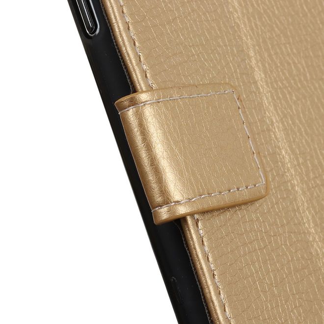LG G8 ThinQ Phone Case - Litchi Leather Bookcover II Series - Gold