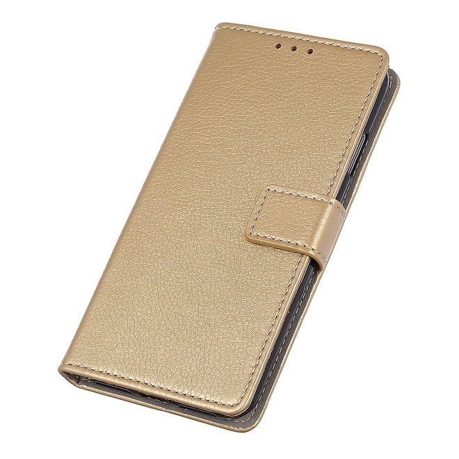 LG G8 ThinQ Phone Case - Litchi Leather Bookcover II Series - Gold