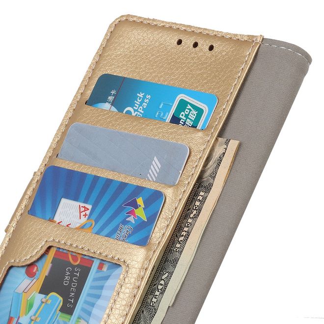 LG G8 ThinQ Phone Case - Litchi Leather Bookcover II Series - Gold