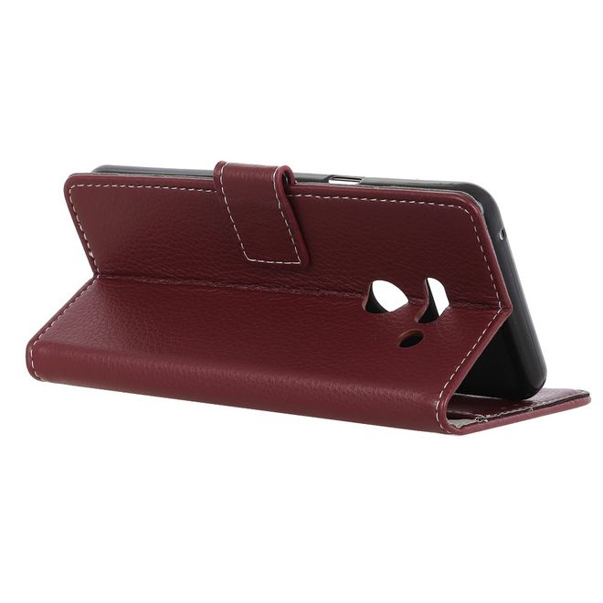 LG G8 ThinQ Handy Hülle - Litchi Leder Bookcover II Series - braun