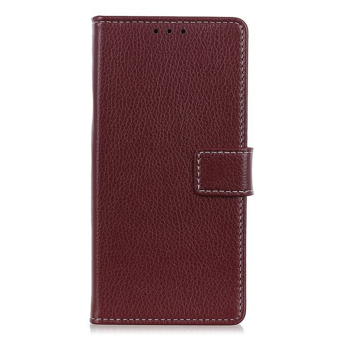 LG G8 ThinQ Handy Hülle - Litchi Leder Bookcover II Series - braun