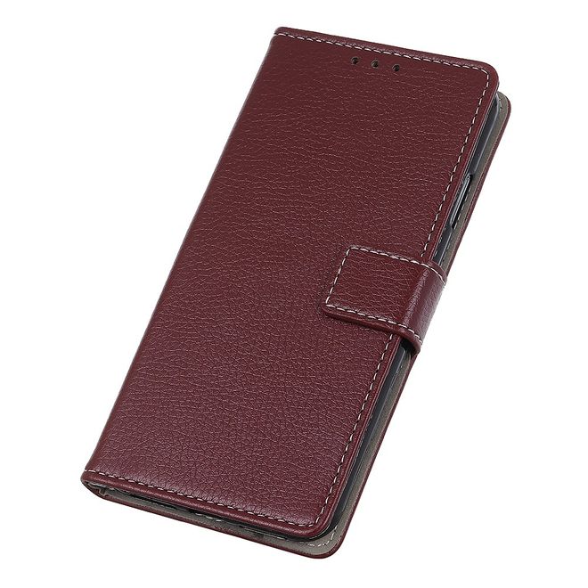 LG G8 ThinQ Handy Hülle - Litchi Leder Bookcover II Series - braun