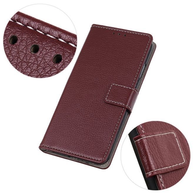 LG G8 ThinQ Handy Hülle - Litchi Leder Bookcover II Series - braun