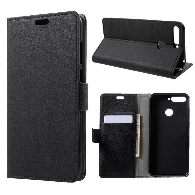 Huawei Honor 7A Mini Handy Hülle - Classic III Leder Bookcover Series - schwarz