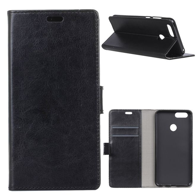 Huawei Honor 7A Handyhülle - Crazy Horse Leder Bookcover Series - schwarz
