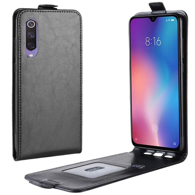 Xiaomi Mi 9 SE Handyhülle - Crazy Horse Leder Flipcase - vertikal - schwarz