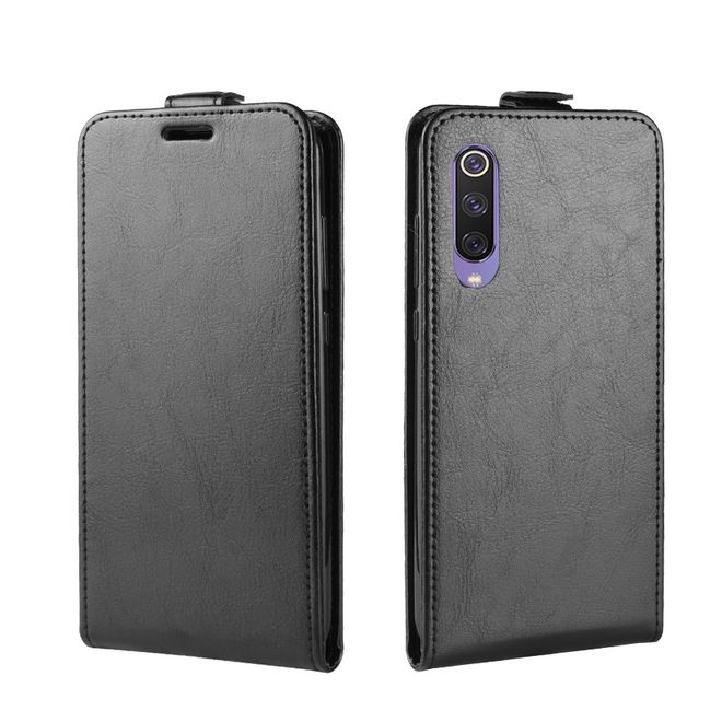 Xiaomi Mi 9 SE Handyhülle - Crazy Horse Leder Flipcase - vertikal - schwarz