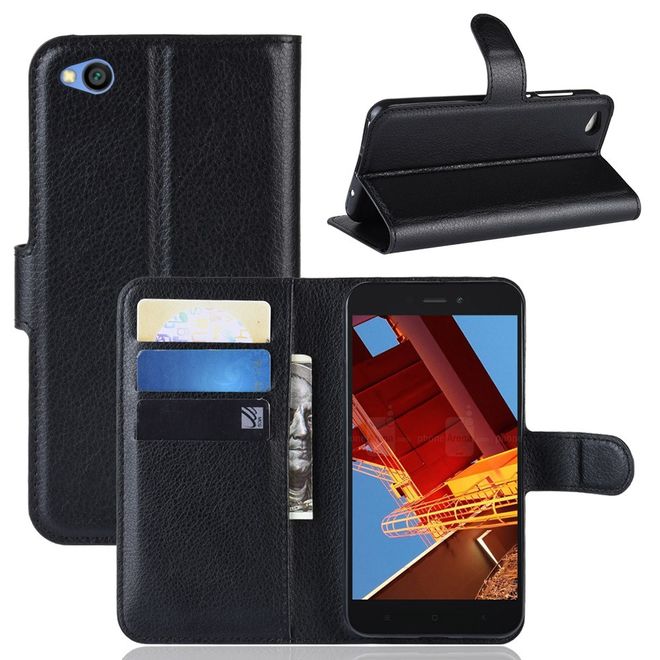 Xiaomi Redmi Go Handy Hülle - Litchi Leder Bookcover Series - schwarz
