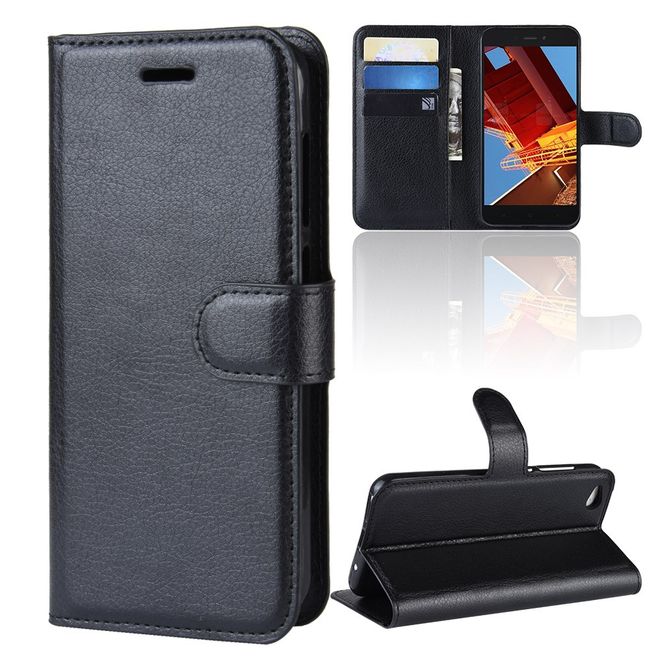 Xiaomi Redmi Go Handy Hülle - Litchi Leder Bookcover Series - schwarz