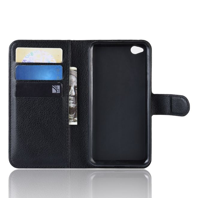Xiaomi Redmi Go Handy Hülle - Litchi Leder Bookcover Series - schwarz