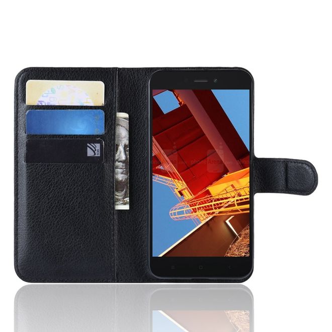 Xiaomi Redmi Go Handy Hülle - Litchi Leder Bookcover Series - schwarz