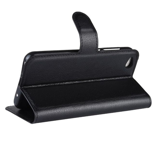 Xiaomi Redmi Go Handy Hülle - Litchi Leder Bookcover Series - schwarz