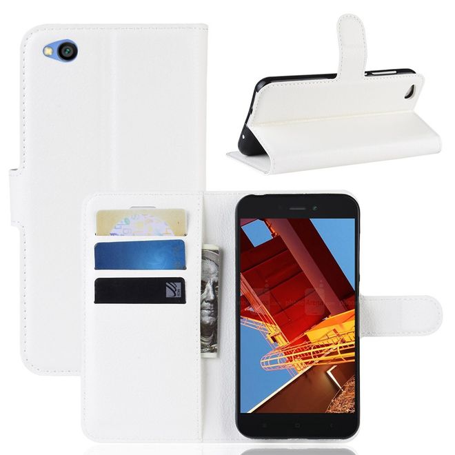 Xiaomi Redmi Go Handy Hülle - Litchi Leder Bookcover Series - weiss