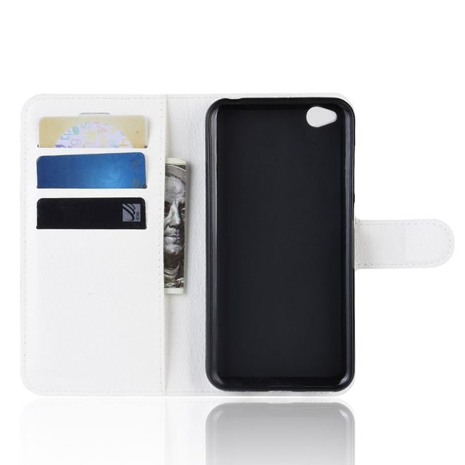 Xiaomi Redmi Go Handy Hülle - Litchi Leder Bookcover Series - weiss
