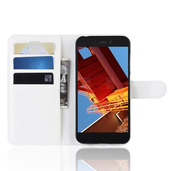 Xiaomi Redmi Go Handy Hülle - Litchi Leder Bookcover Series - weiss
