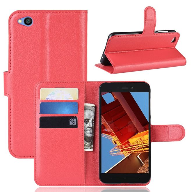 Xiaomi Redmi Go Handy Hülle - Litchi Leder Bookcover Series - rot