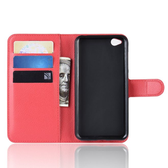 Xiaomi Redmi Go Handy Hülle - Litchi Leder Bookcover Series - rot