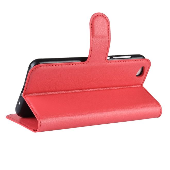 Xiaomi Redmi Go Handy Hülle - Litchi Leder Bookcover Series - rot
