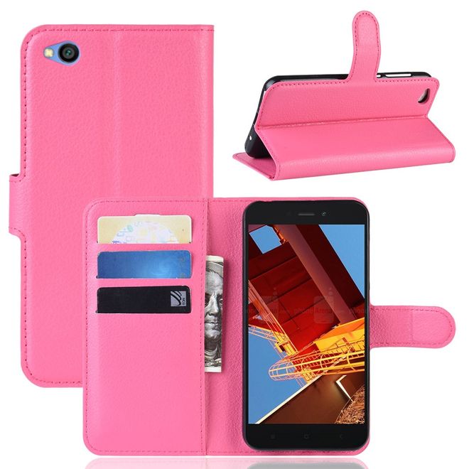 Xiaomi Redmi Go Handy Hülle - Litchi Leder Bookcover Series - rosa