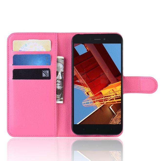 Xiaomi Redmi Go Handy Hülle - Litchi Leder Bookcover Series - rosa