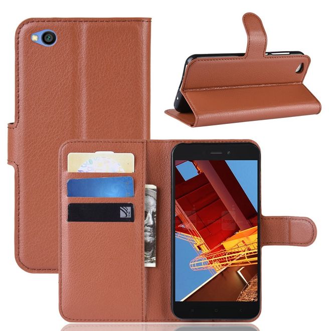 Xiaomi Redmi Go Handy Hülle - Litchi Leder Bookcover Series - braun