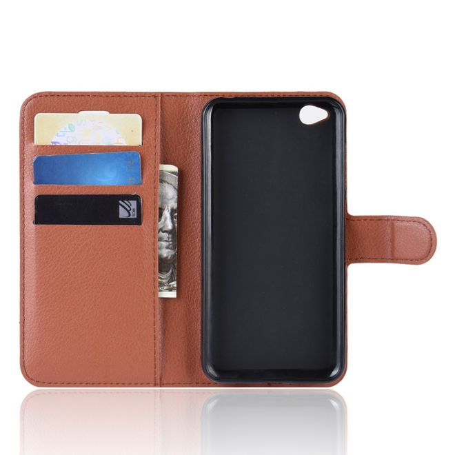 Xiaomi Redmi Go Handy Hülle - Litchi Leder Bookcover Series - braun