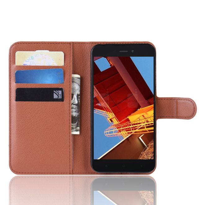 Xiaomi Redmi Go Handy Hülle - Litchi Leder Bookcover Series - braun