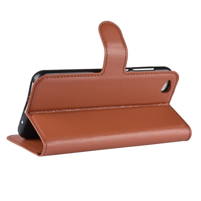 Xiaomi Redmi Go Handy Hülle - Litchi Leder Bookcover Series - braun