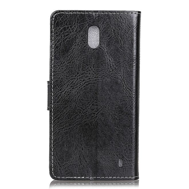 Étui pour Nokia 1 Plus - Étui en cuir Crazy Horse vintage - Noir
