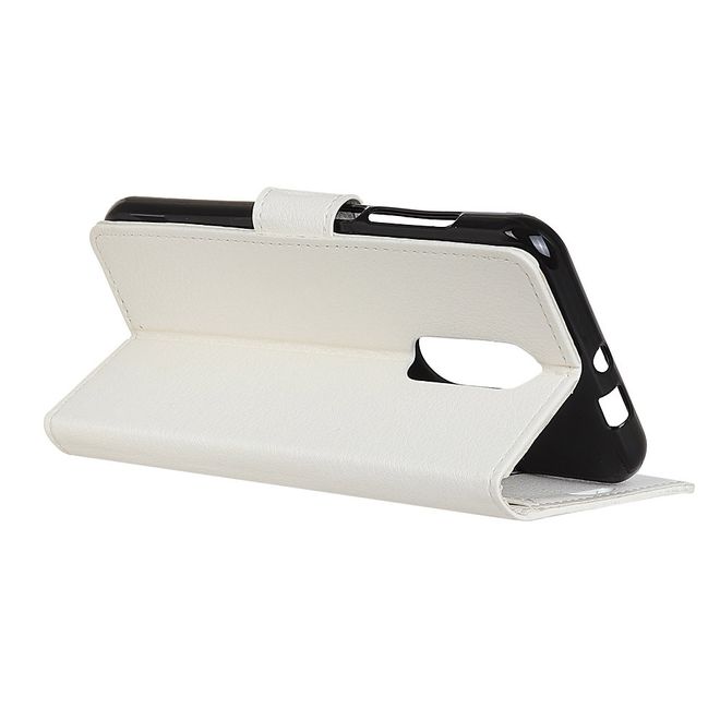 Nokia 3.2 Handy Hülle - Litchi Leder Bookcover Series - weiss