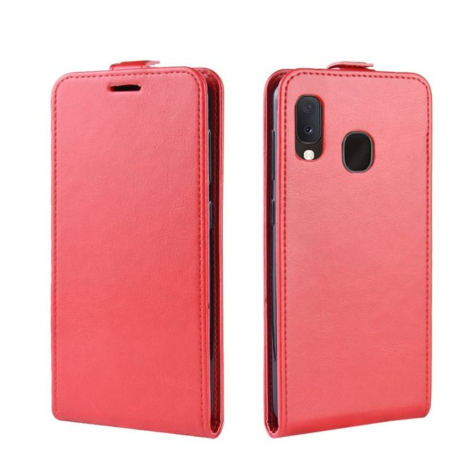 Samsung Galaxy A20e Handyhülle - Crazy Horse Leder Flipcase - vertikal - rot