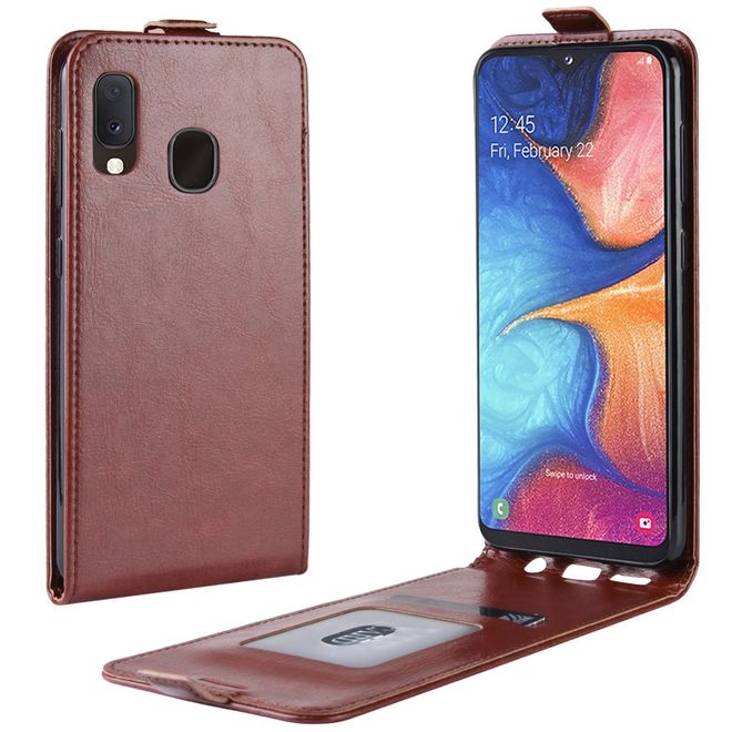 Samsung Galaxy A20e Handyhülle - Crazy Horse Leder Flipcase - vertikal - braun