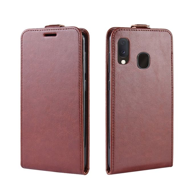 Samsung Galaxy A20e Handyhülle - Crazy Horse Leder Flipcase - vertikal - braun