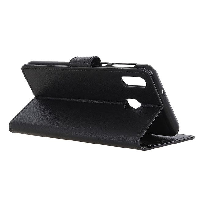 Huawei Y6 (2019) Handy Hülle - Litchi Leder Bookcover Series - schwarz