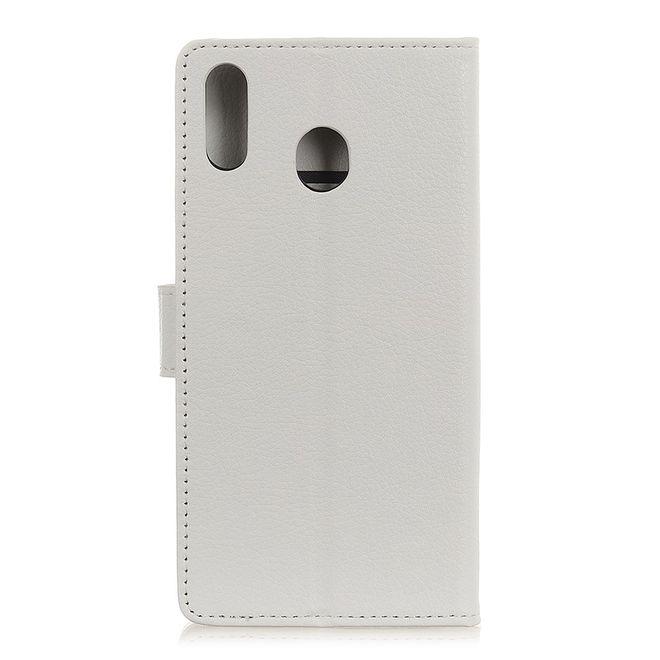 Huawei Y6 (2019) Handy Hülle - Litchi Leder Bookcover Series - weiss