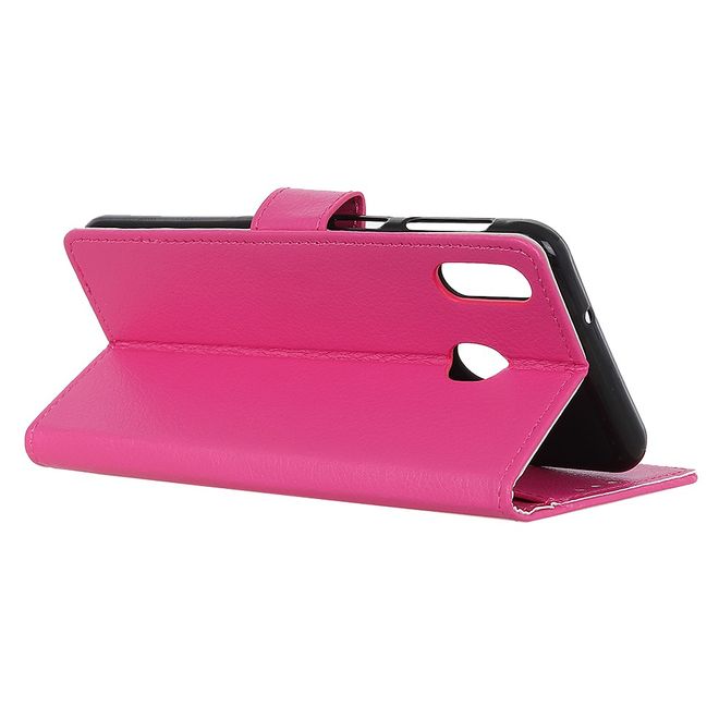 Huawei Y6 (2019) Handy Hülle - Litchi Leder Bookcover Series - rosa