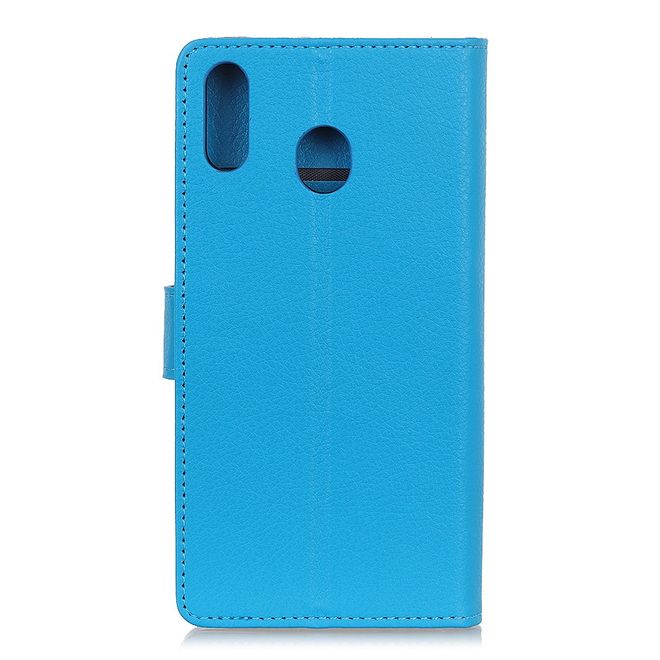 Huawei Y6 (2019) Handy Hülle - Litchi Leder Bookcover Series - blau
